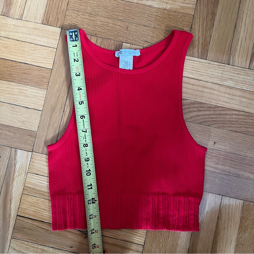 Zara Red Ribbed Cropped Tank - Picture 8 of 8